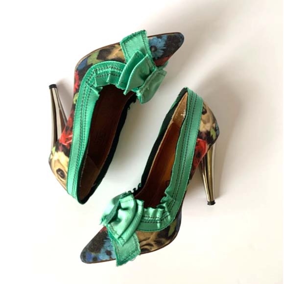 LANVIN x H&M GREEN FLORAL PUMP SATIN BOW - Picture 7 of 10